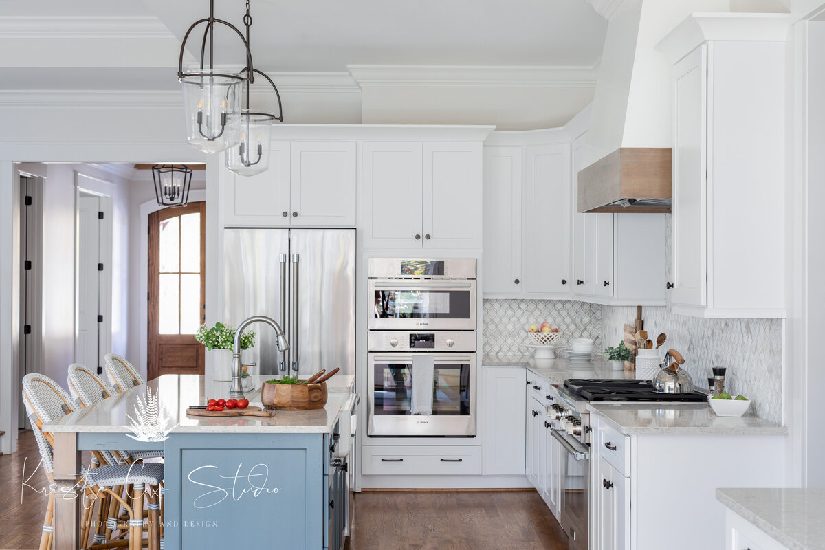 Interior Photography of blue and white beachy kitchen