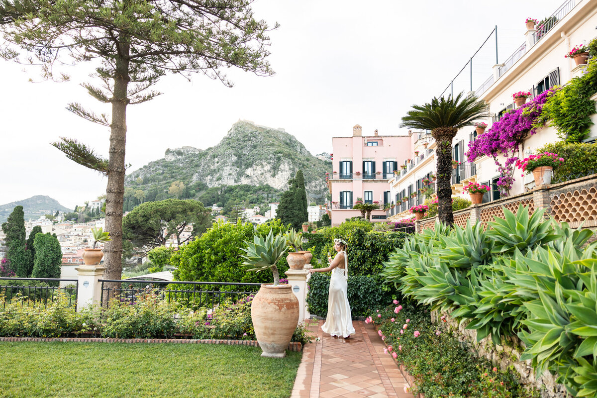 Bride admiring the venue surroundings