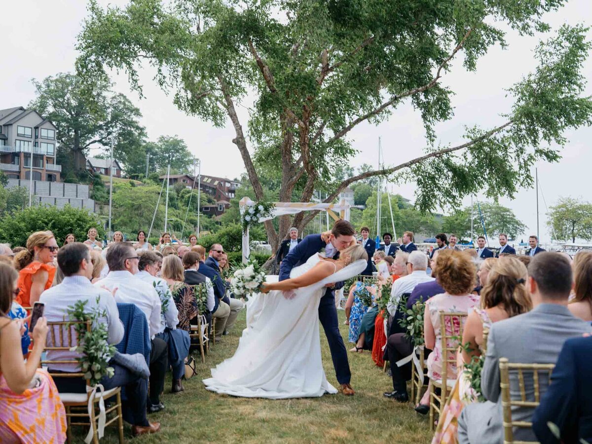 Wedding ceremony at Cleveland Yachting Club with lake views