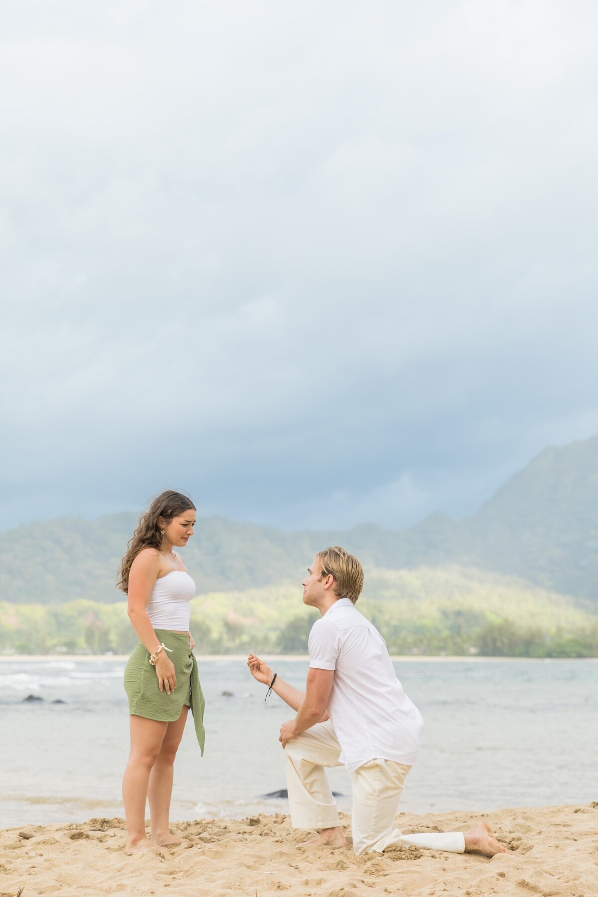 Romantic Kauai Proposal Moment with ring presentation