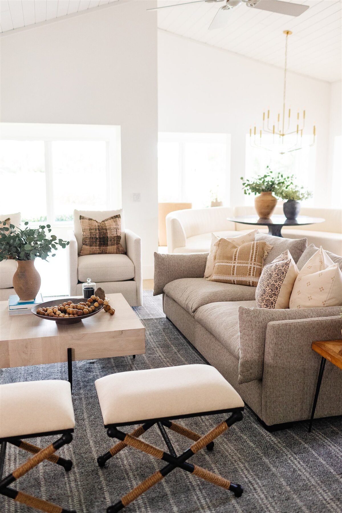 Living room with neutral and brown accents