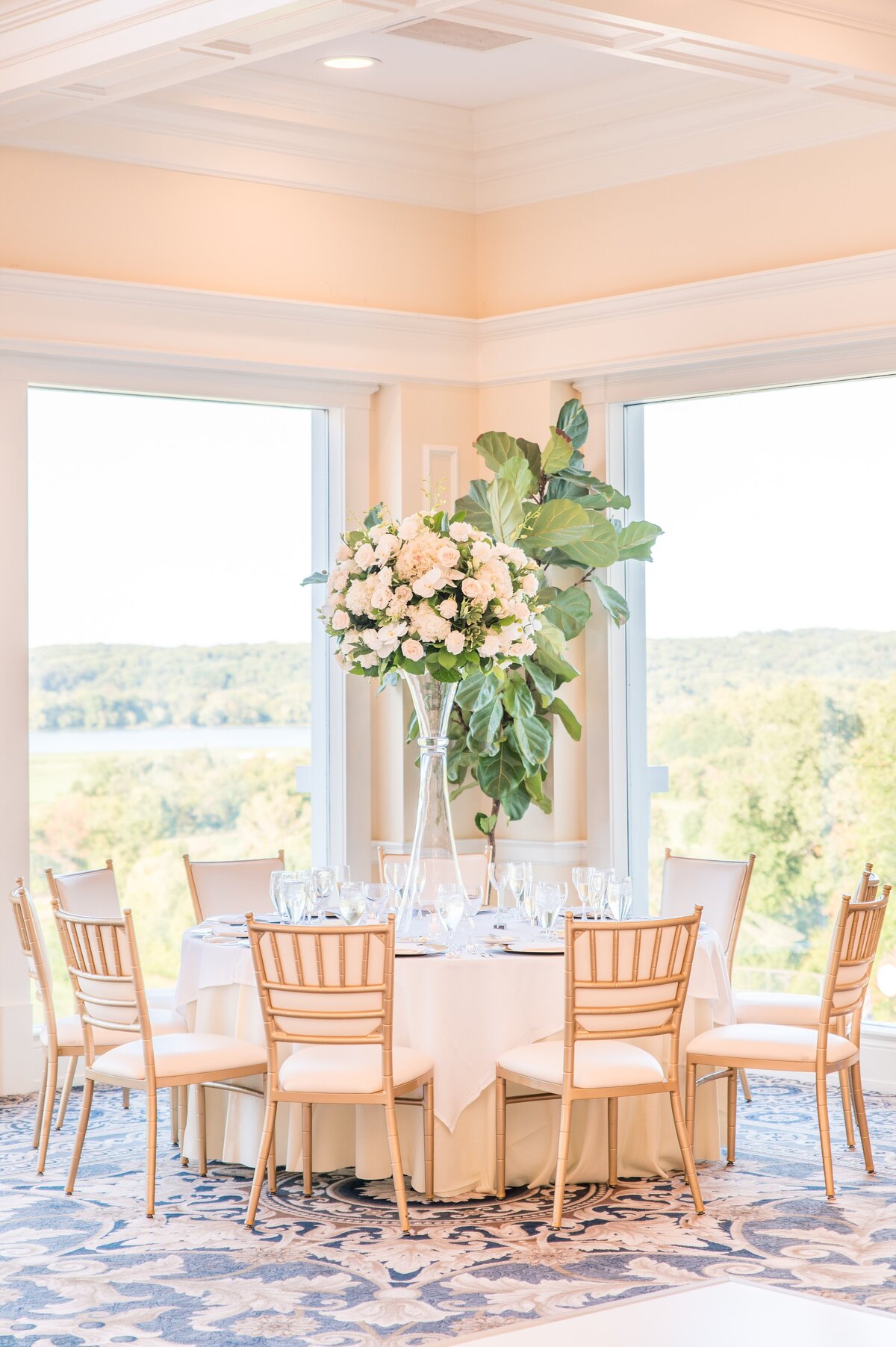 beige gold wedding reception at country club golf course