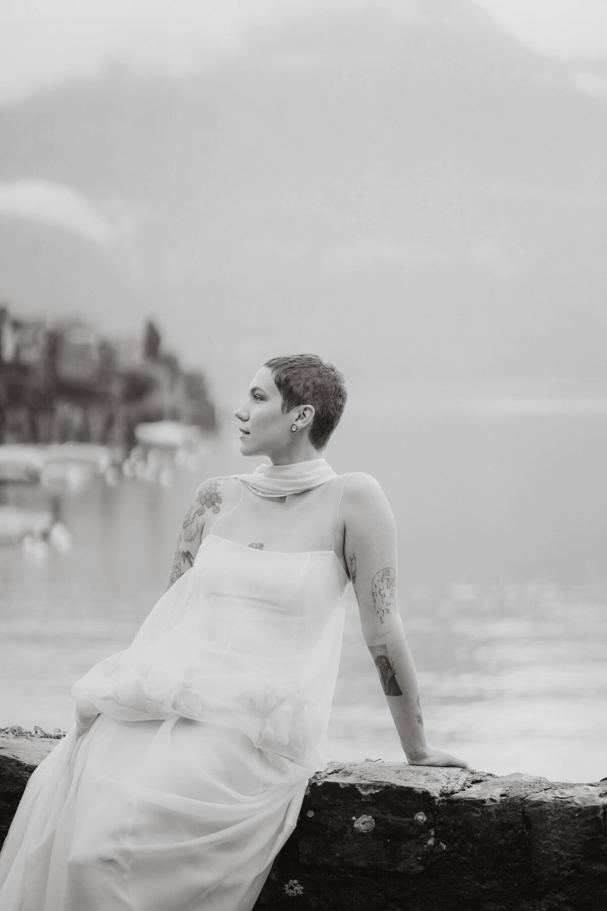 Stylish bridal portrait at Lake Como by Wedding Photographer Italy