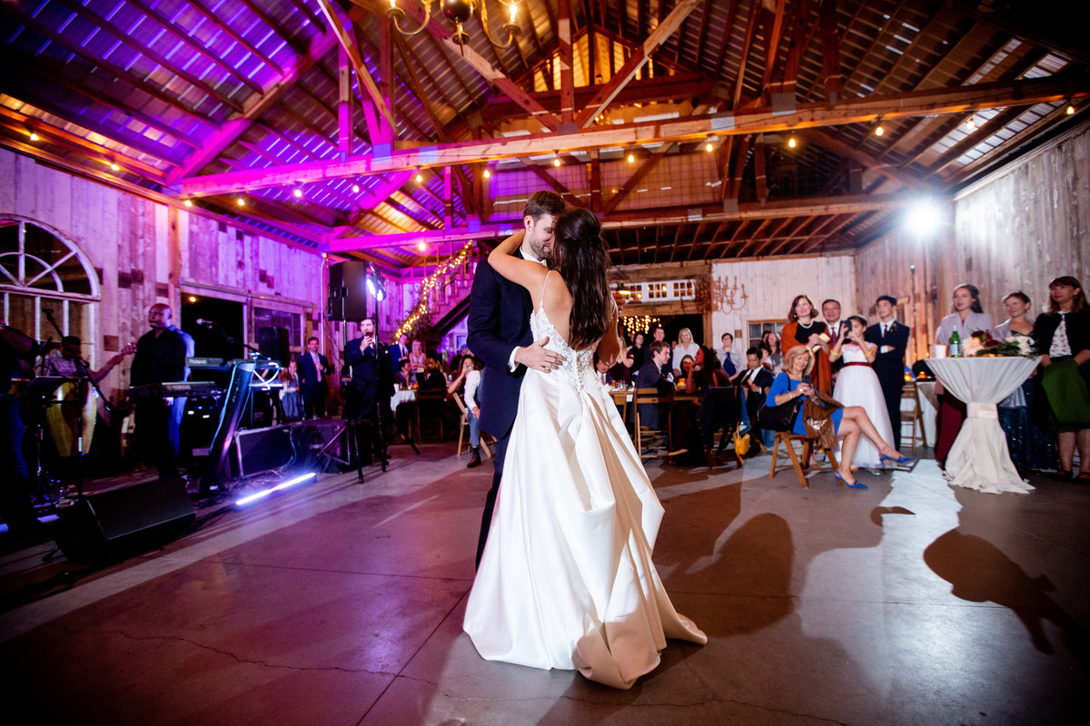 A bride and groom's first dance at Sassafras Fork Farm