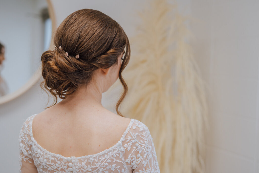 Elegant and timeless bridal hair and makeup by Makeup By Chelsea & Co, feminine Edmonton hair and makeup artist, featured on the Brontë Bride Vendor Guide.