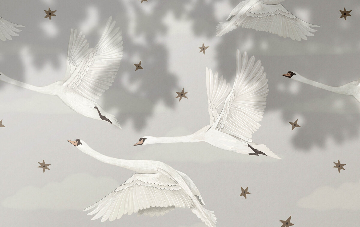 Surface pattern design of flying swans and cascading stars