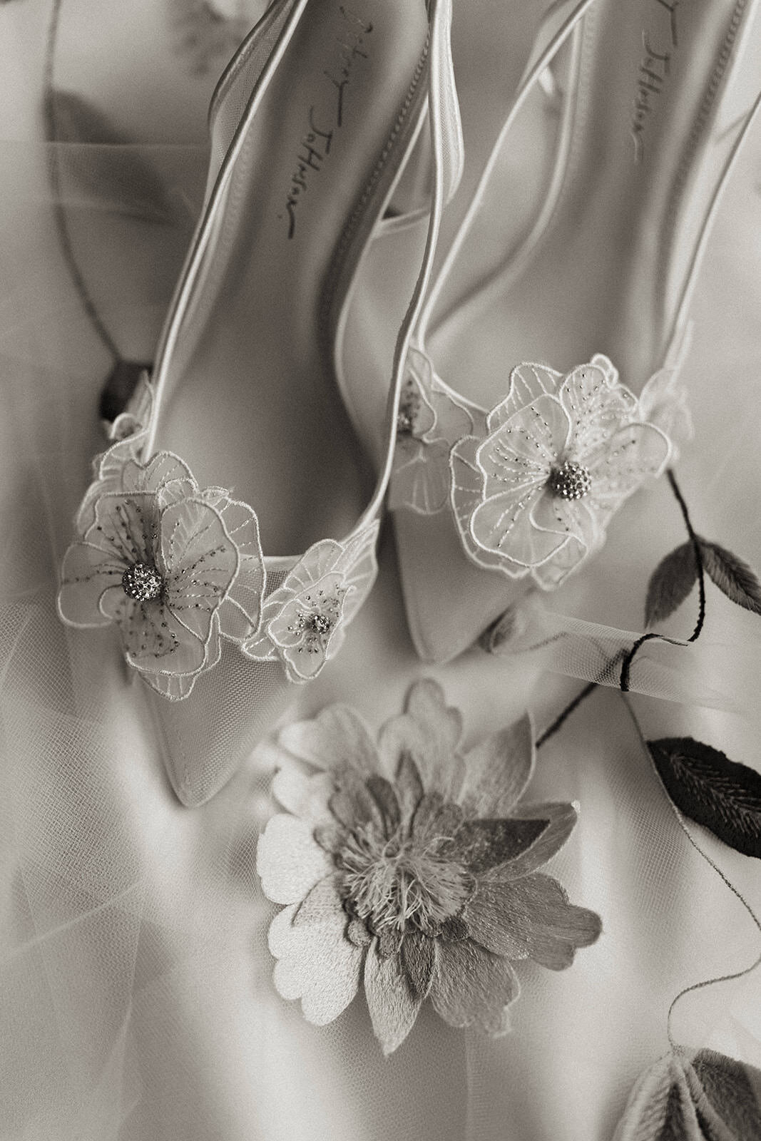 Wedding shoes and wedding veil at Omni Grove Inn.