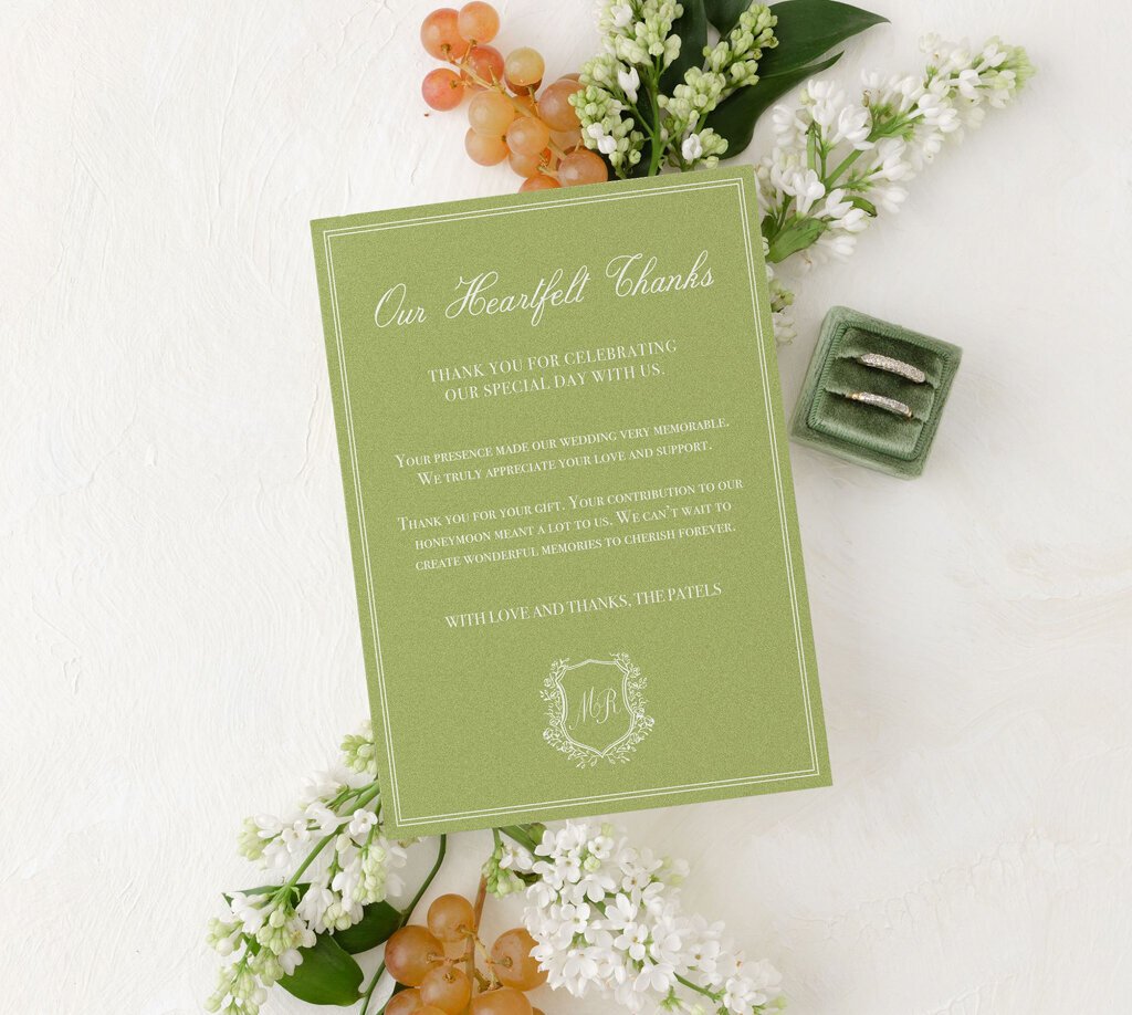 Lime green custom wedding invitation by Unadorned Stationery, wedding signage and stationery in Vancouver, British Columbia, featured on the Brontë Bride Vendor Guide.