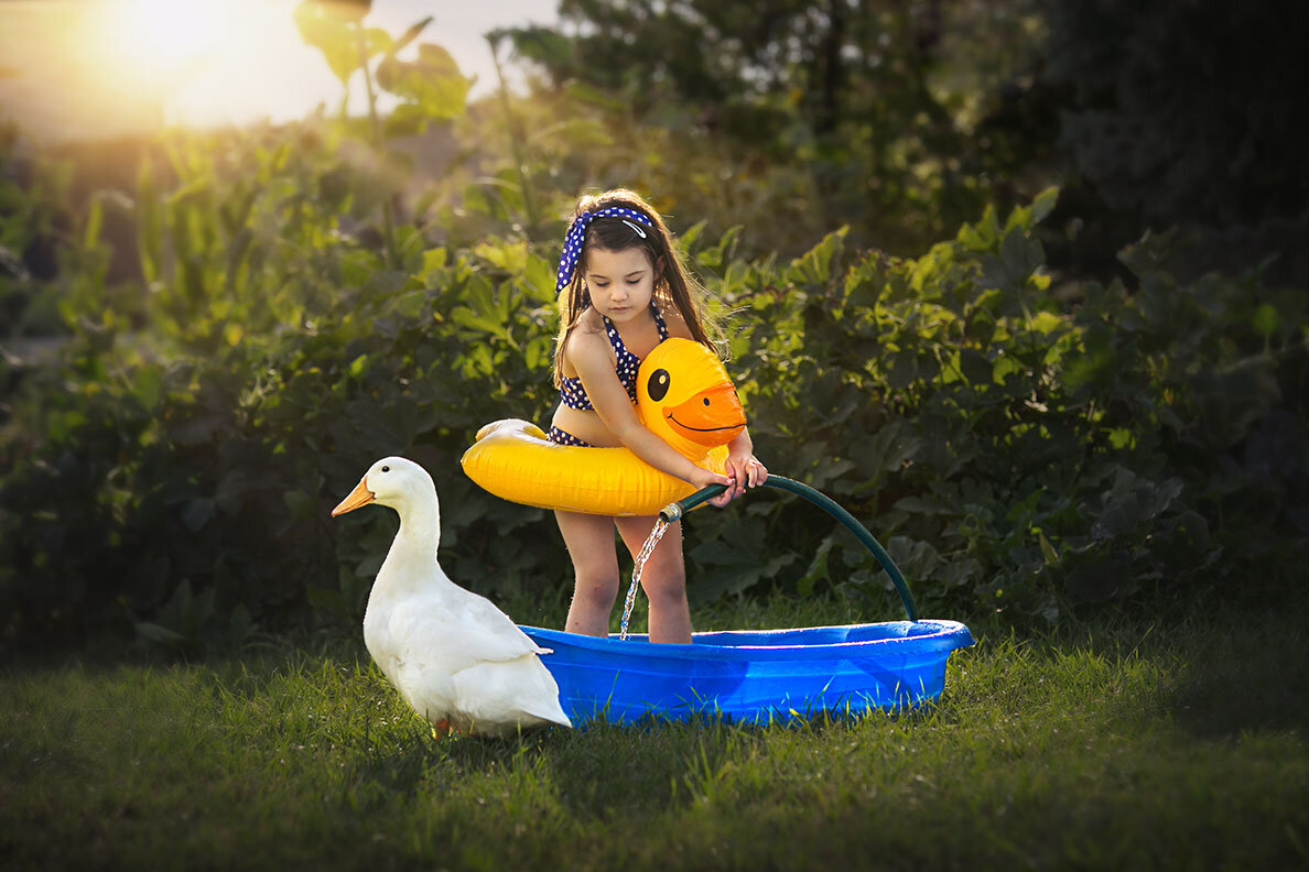 pool-vintage-duck-pet-peking-white-swimming-swim-pool-funny-cute-girl-vintage-nostaglia-fine-art-photographer-children