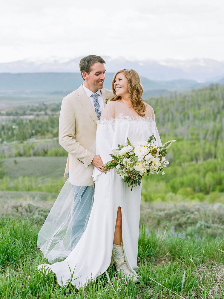 Bride and groom wedding portrait at a Colorado ranch venue