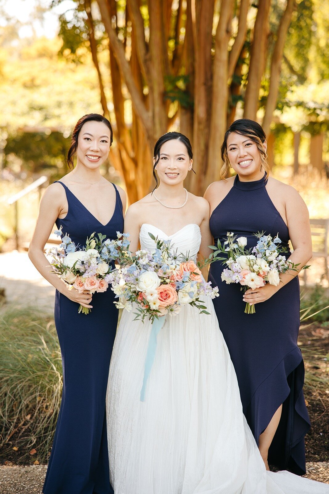 Bride and bridesmaids holding their bouquet