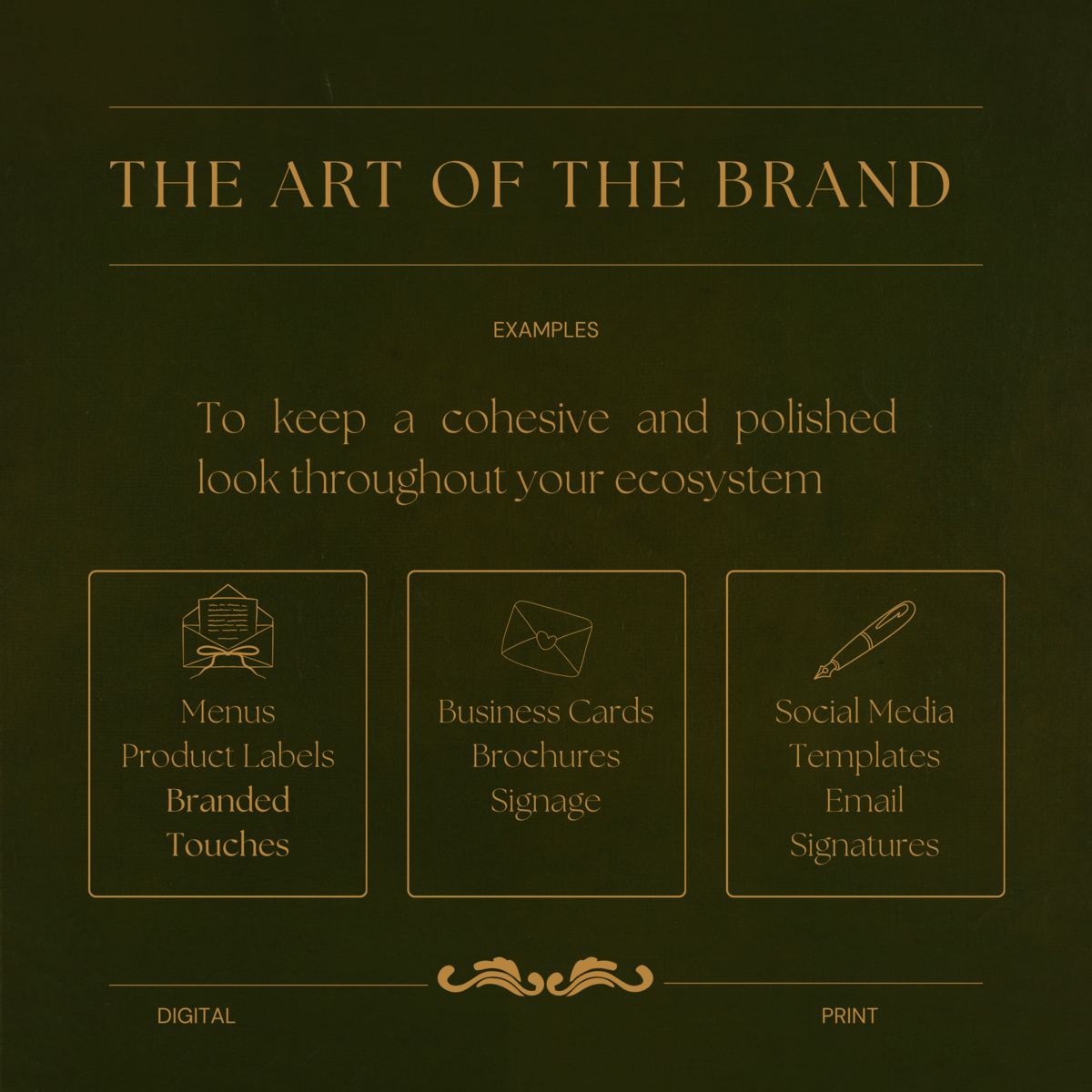 Examples of graphic design services include menus, brochures, flyers, branded assets, product packaging, etc.