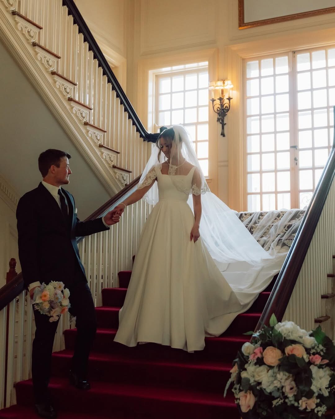 Mr. & Mrs. Steele 💍🤍 03.22.25..Venue- @allertonpark MansionMakeup & Hair- @m.kbeauty_ Photographer- @momentsofblissphotos @johannarae.photo Florist- @twowhimsicalflorists Alterations- @personaltouchsewing Dresses- @cloudninebridal (4)