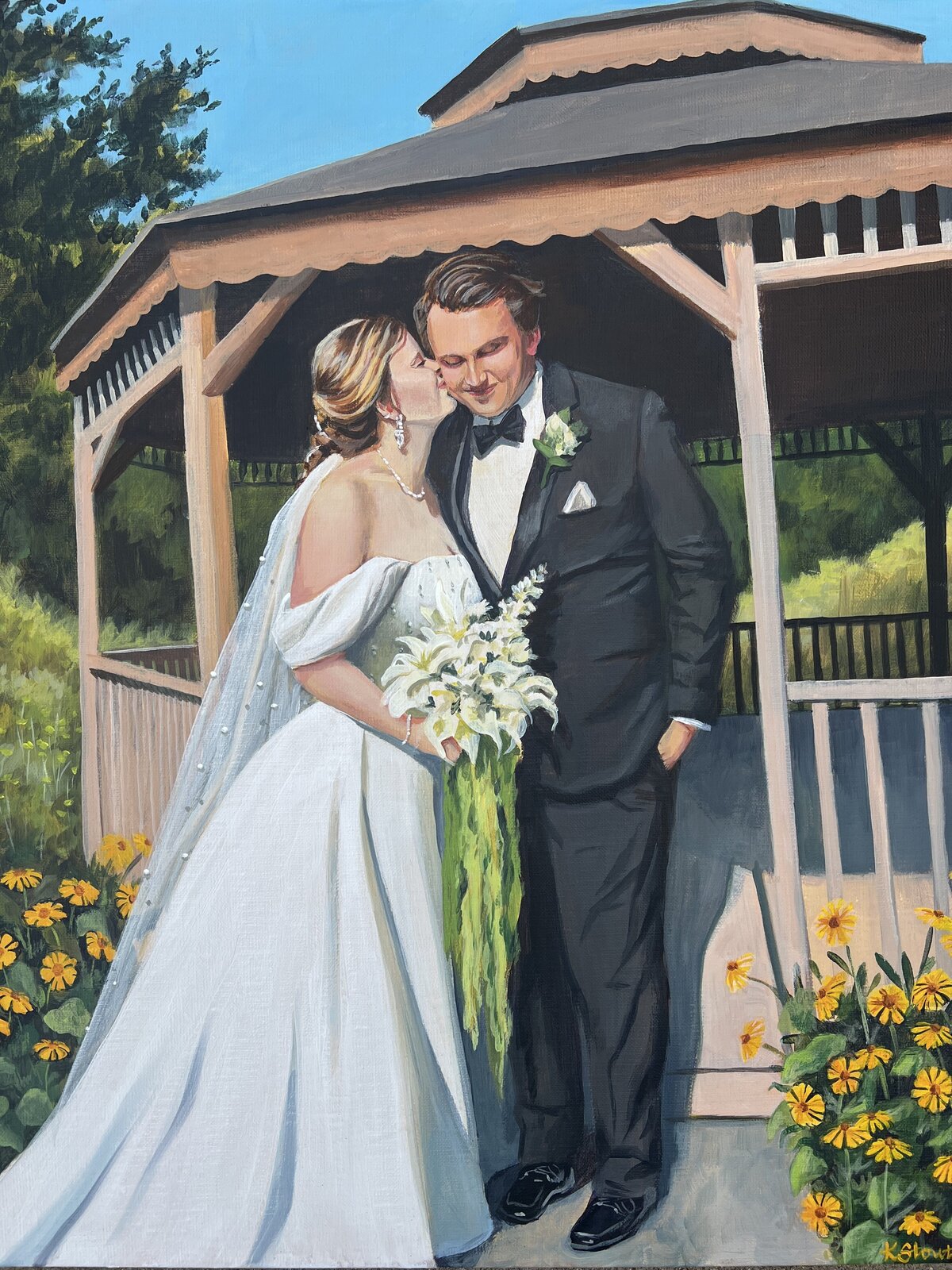 live wedding painter minnesota sheboygan wisconsin bride groom kiss portrait
