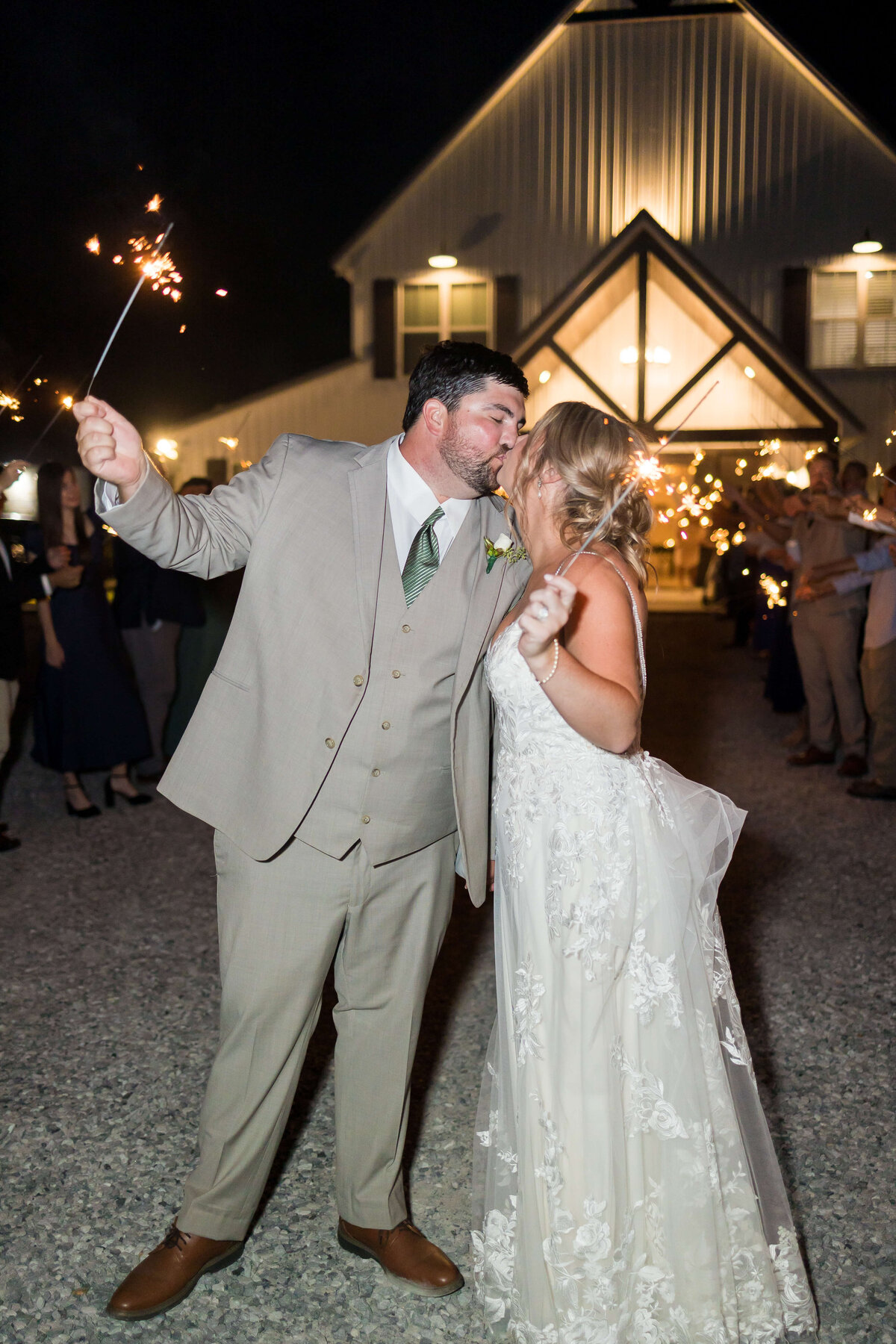 Bride and groom at sparkler exit at  The Barn at White Oaks, Murray, Kentucky