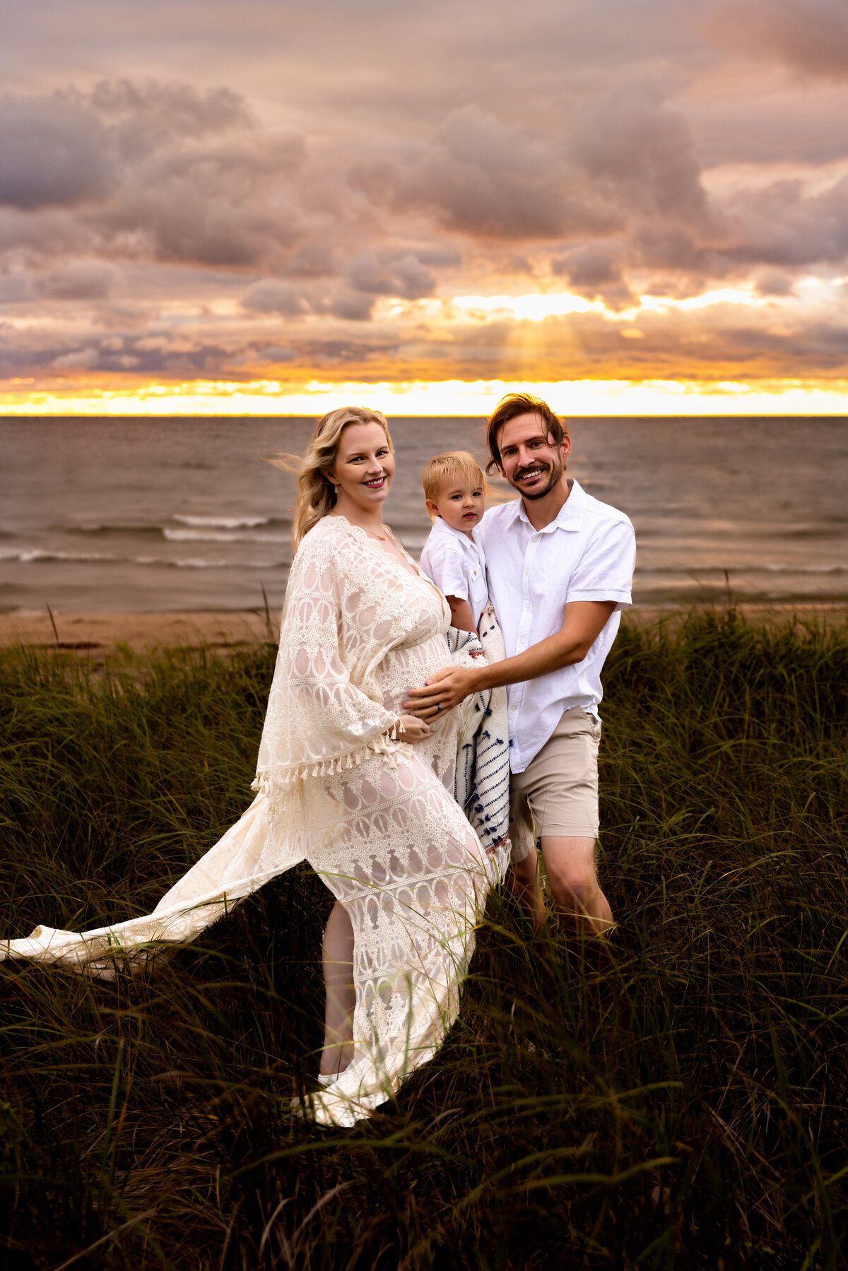 family sunset photos during a maternity session in syracuse ny