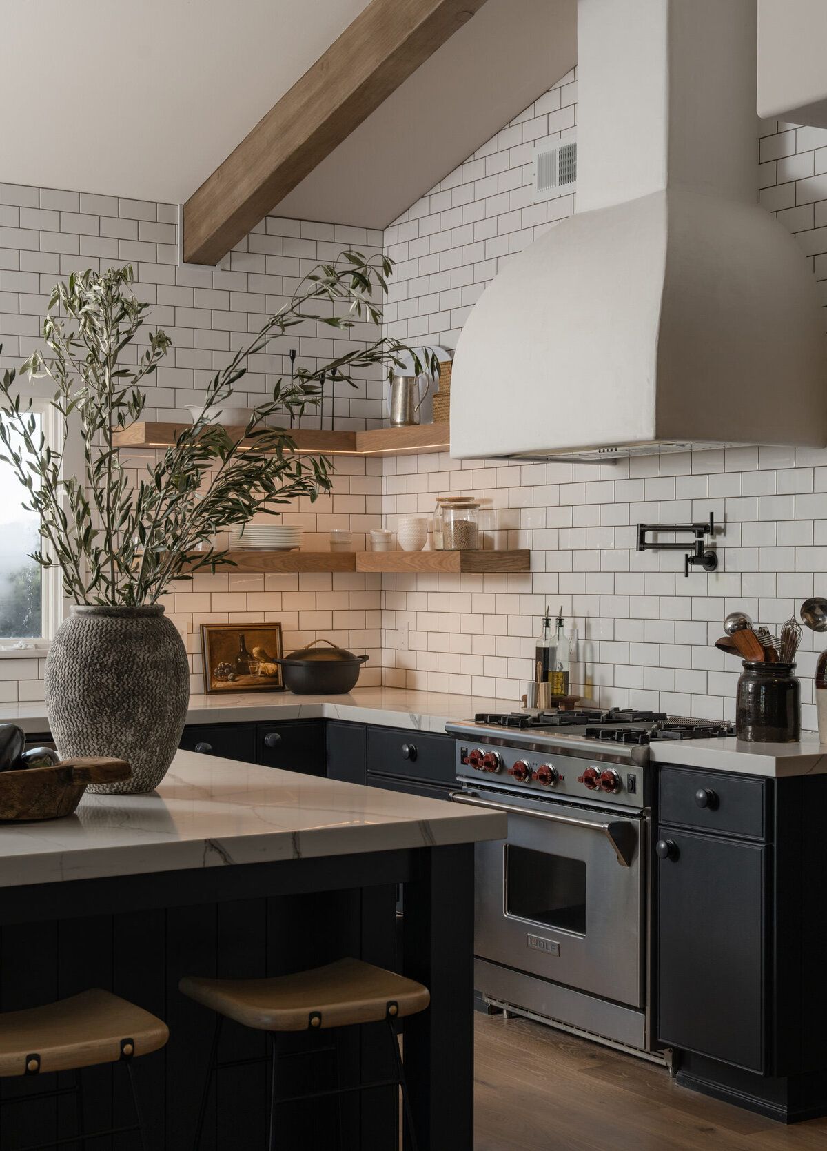 kitchen island and stove