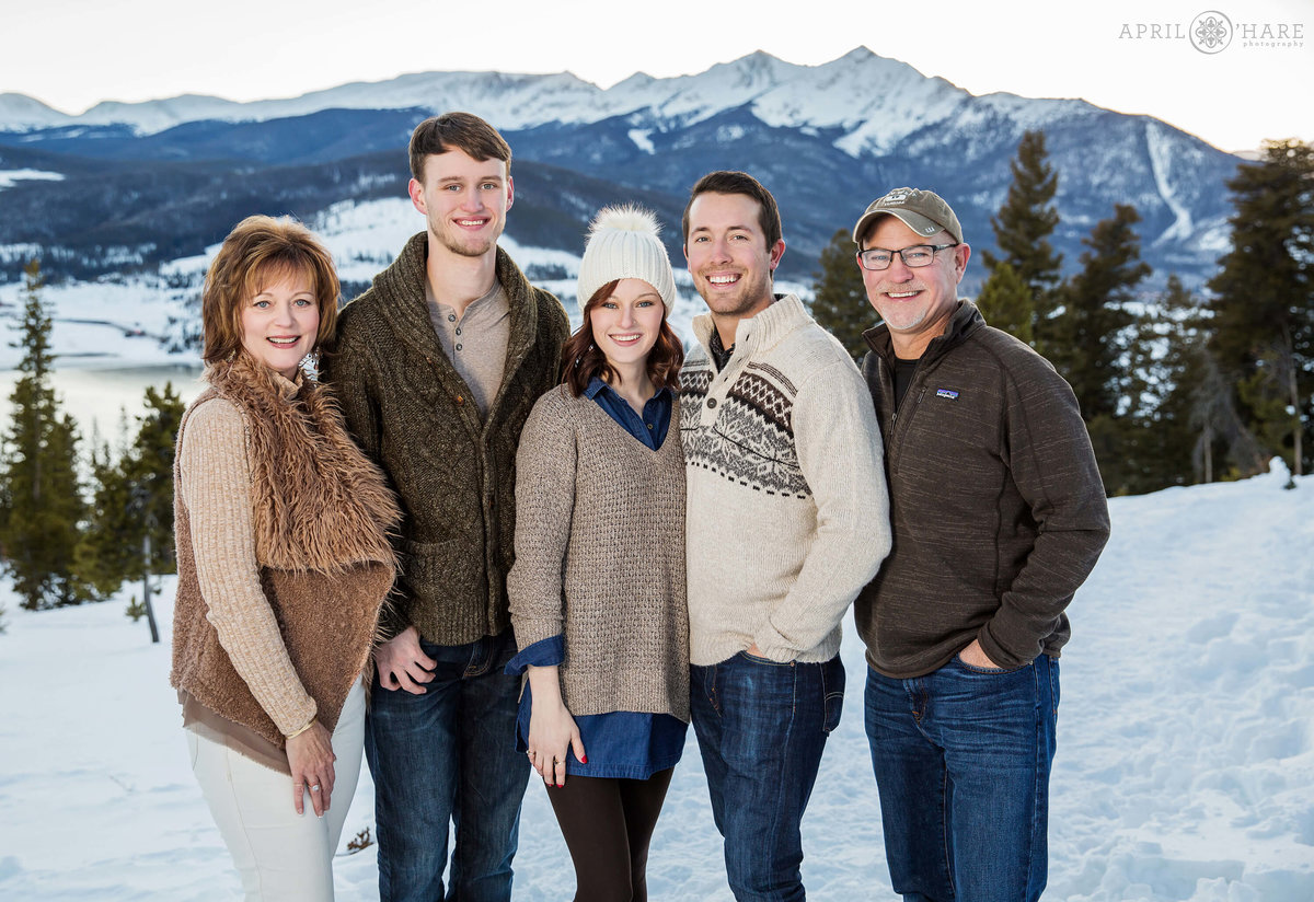 White Winter Family Photography Mountain Backdrop at Sapphire Point in Dillon