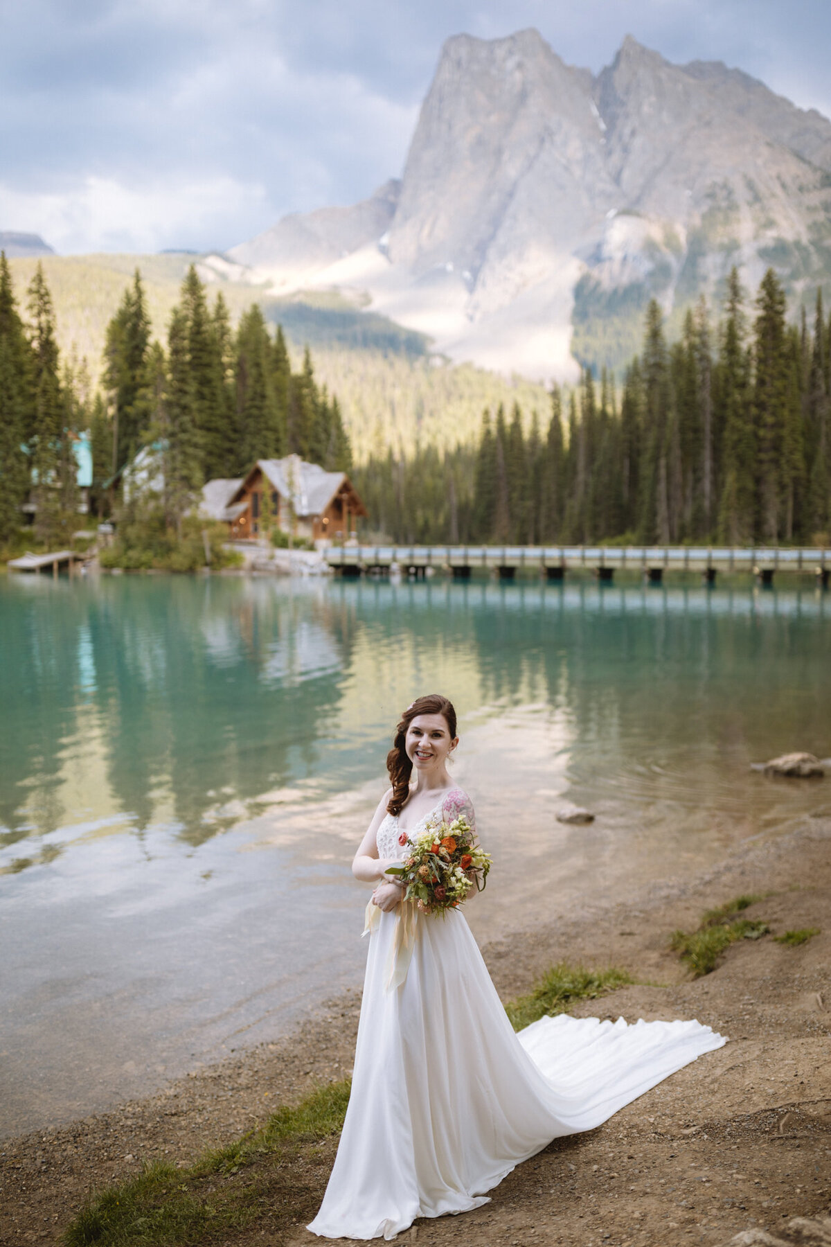 Stunning bridal portrait at Emerald Lake Lodge wedding, featured on the Brontë Bride Vendor Guide.