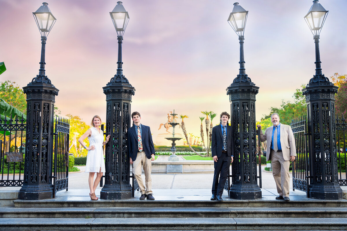 Jackson Square French Quarter New Orleans Family Portrait Sunset Mom Dad Sons