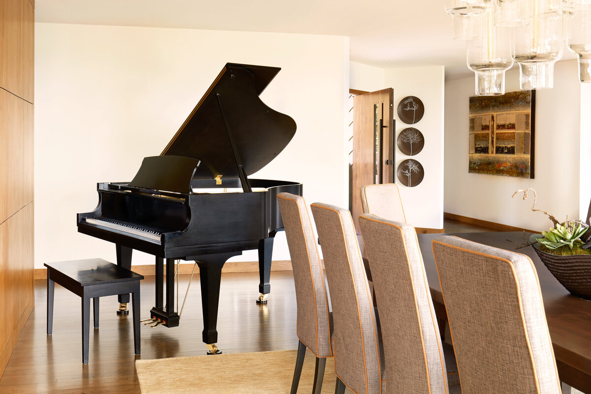 Panageries Residential Interior Design | Pacific NW Modern Dwelling Grand Piano Next to the Dining Room