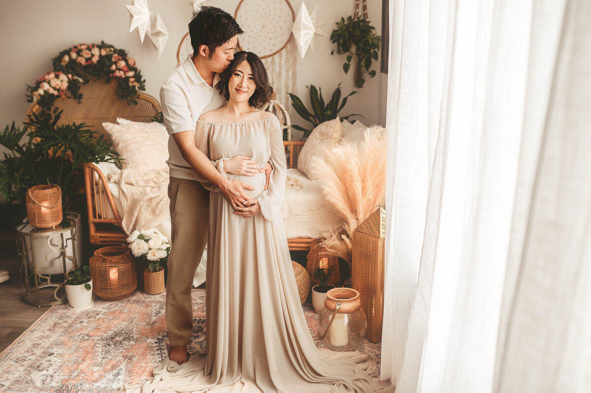 Pregnant woman poses for Editorial, Studio Maternity Photos in Charleston, SC.