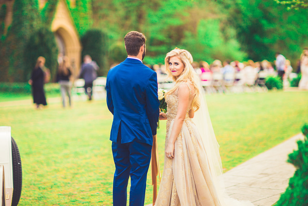 Wedding Photograph Of Groom and Bride Looking Back Los Angeles