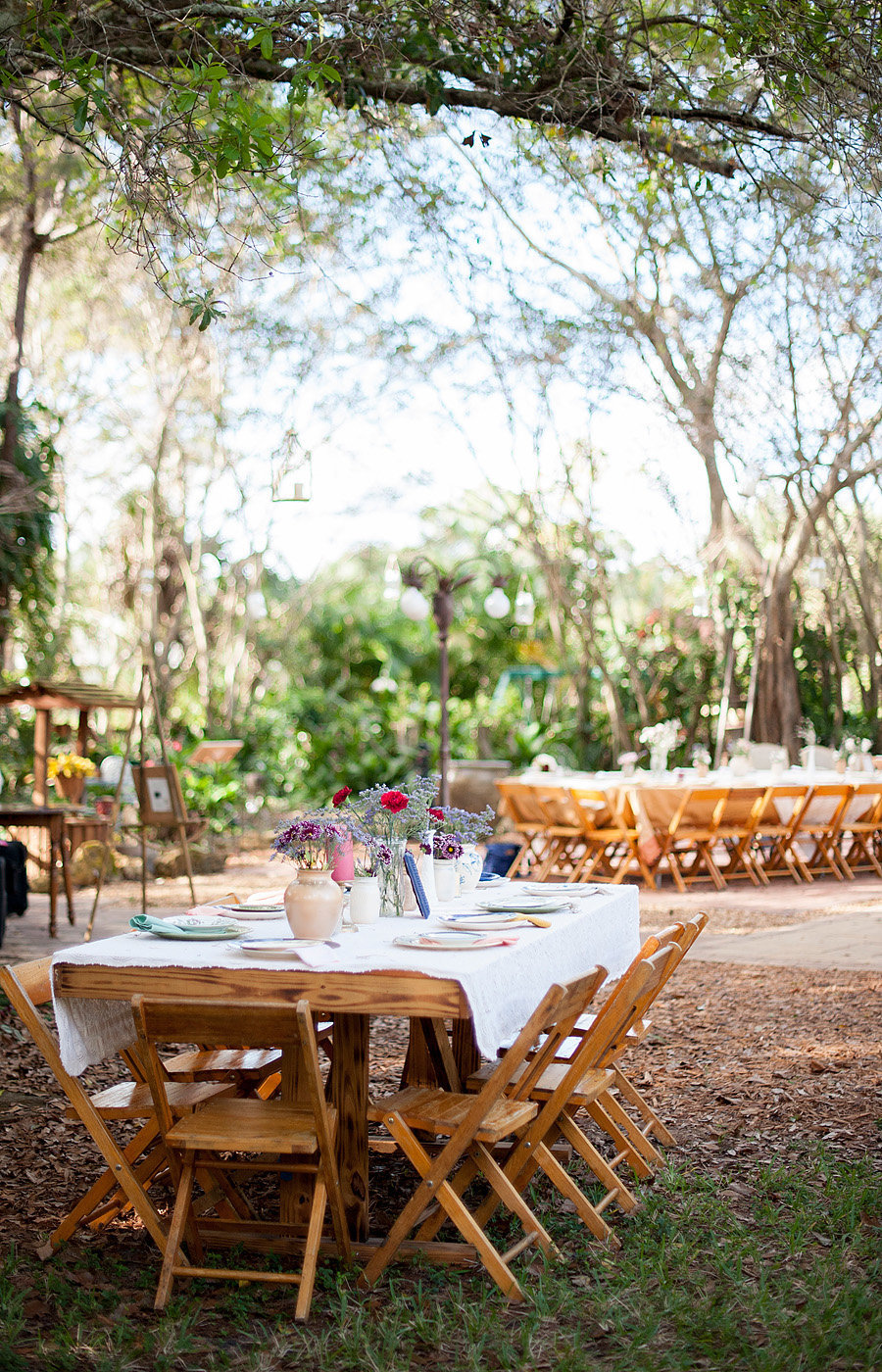 outdoor reception with farm tables