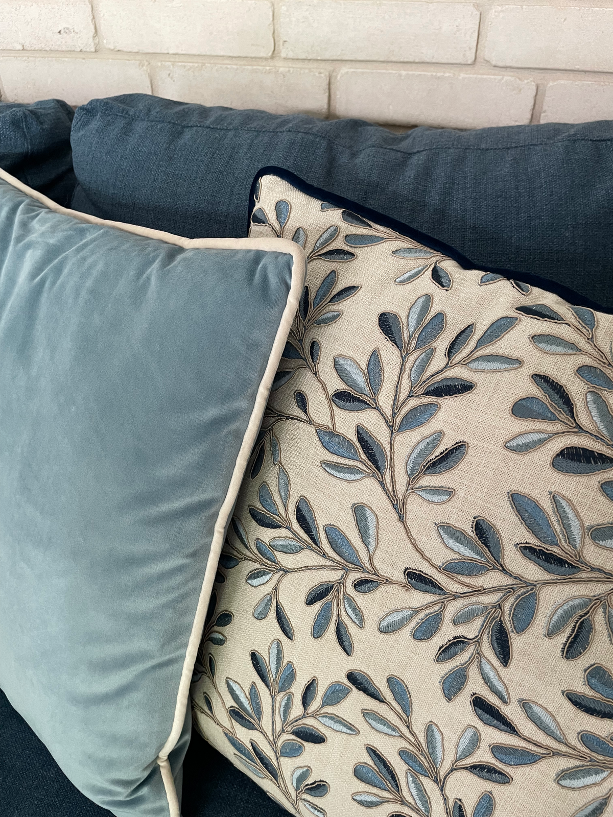 dusti j design blue and white pillows