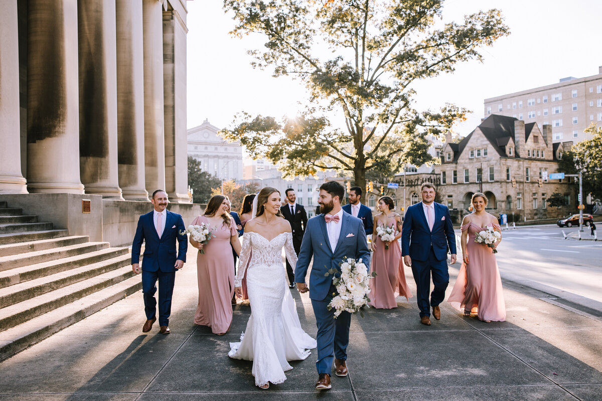 Wedding party on the steps of the Mellon Institute.