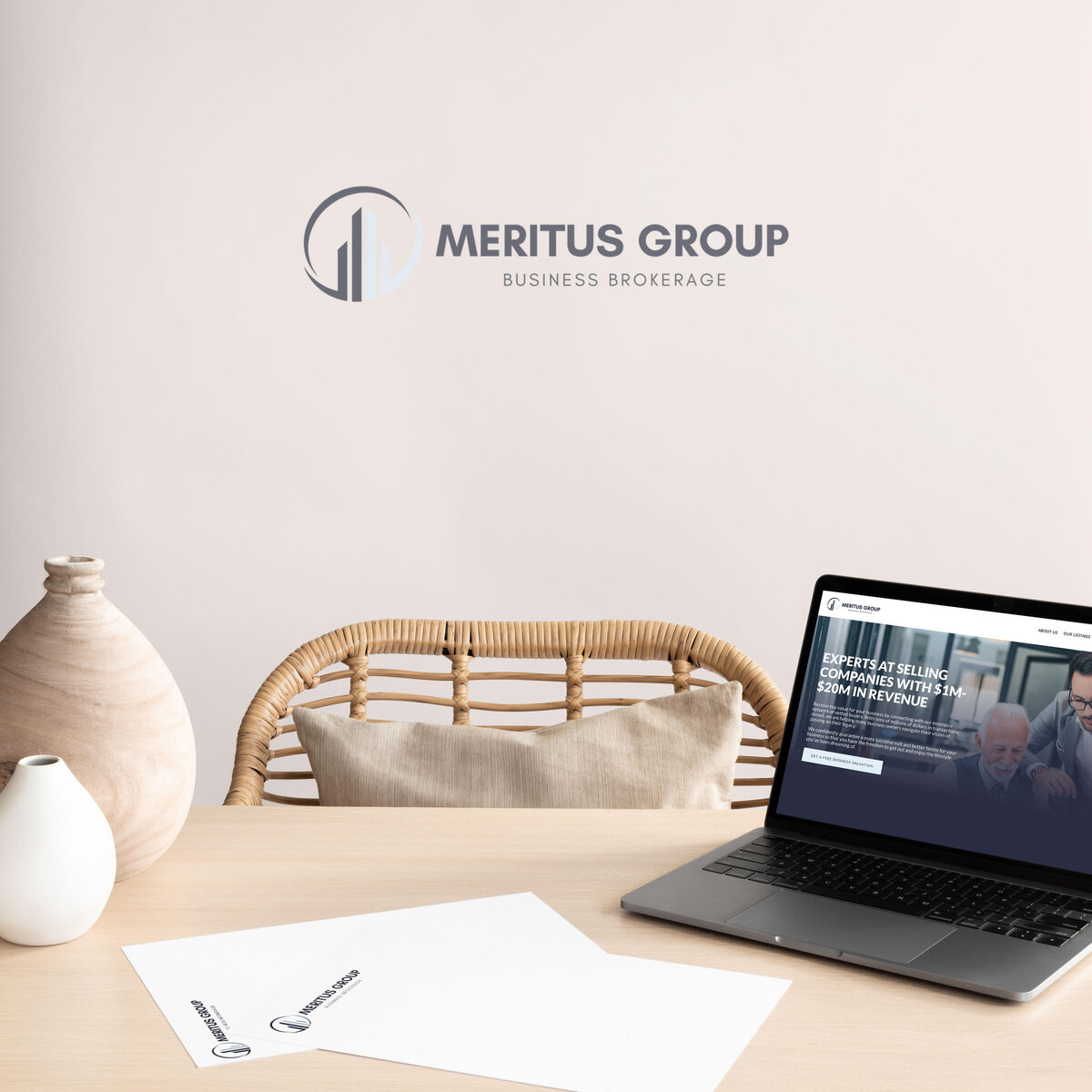 The Agency reimagines Meritus Group Business Brokerage with an iconic logo design that encapsulates your company's values and vision. Let our branding expertise carve your niche in the marketplace.