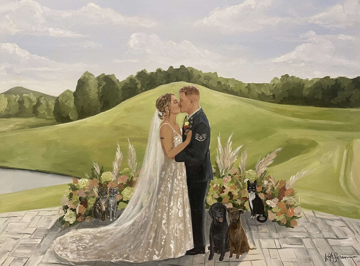 painting of bride and groom