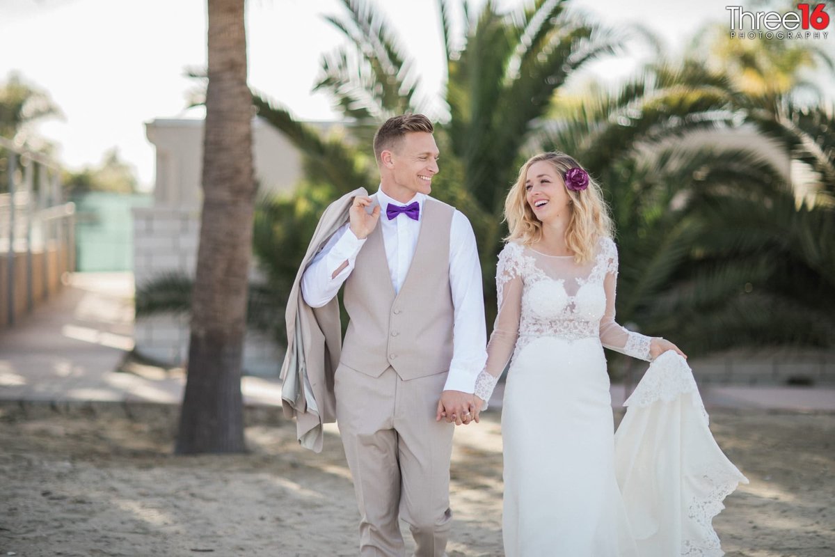 Bride and Groom go for a walk during the photo shoot