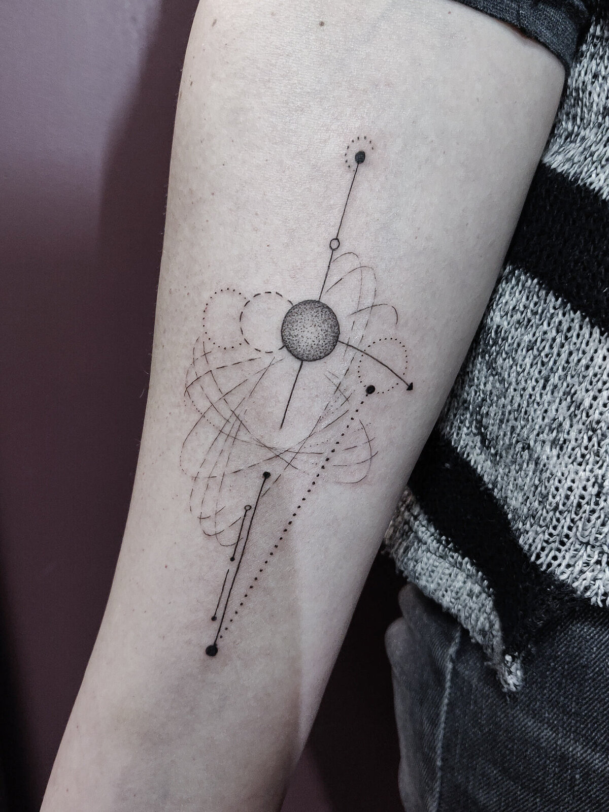 energy tattoo,  abstract tattoo, fine line tattoo, dotwork tattoo
