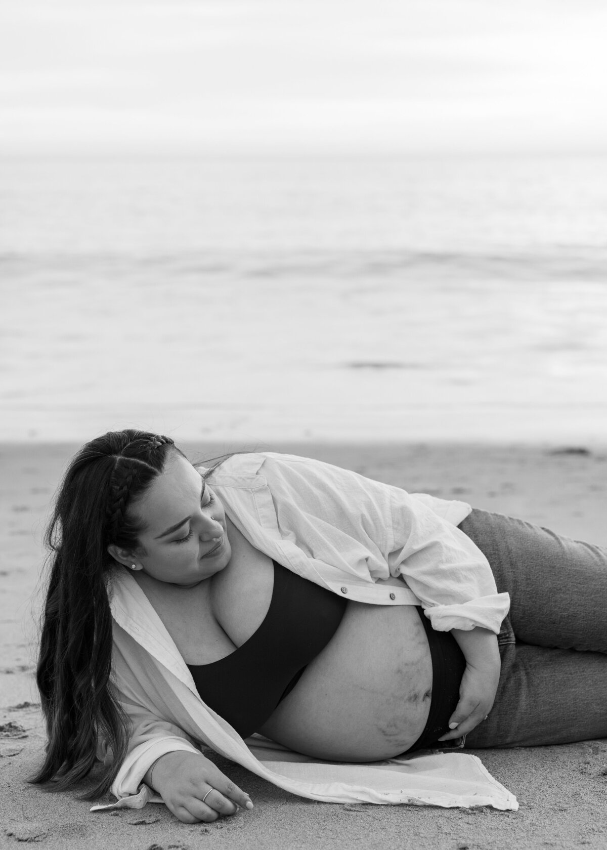 moody black and white maternity photo