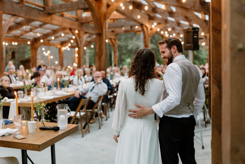 Wedding reception at The Valley Weddings, a rustic and majestic wedding venue in Westerose, Alberta, featured on the Brontë Bride Vendor Guide.