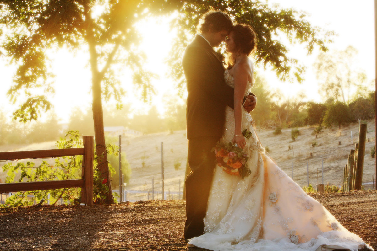 bride and groom sunset shot