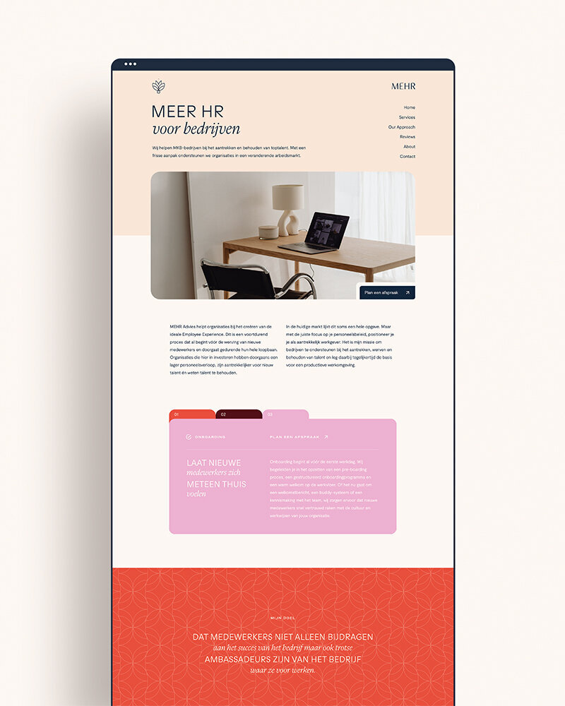 MEHR HR-website design mockup op desktop scherm