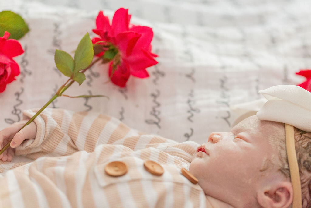a photo of Calvary lying beside flowers