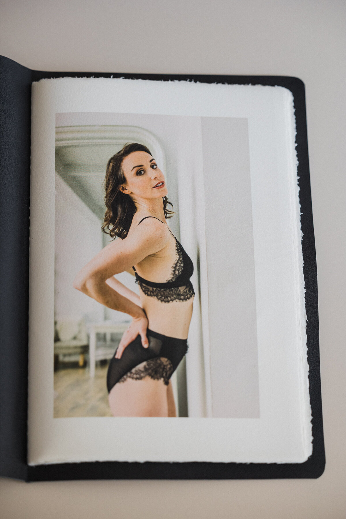 Luxury heirloom boudoir album featuring timeless bridal portraits