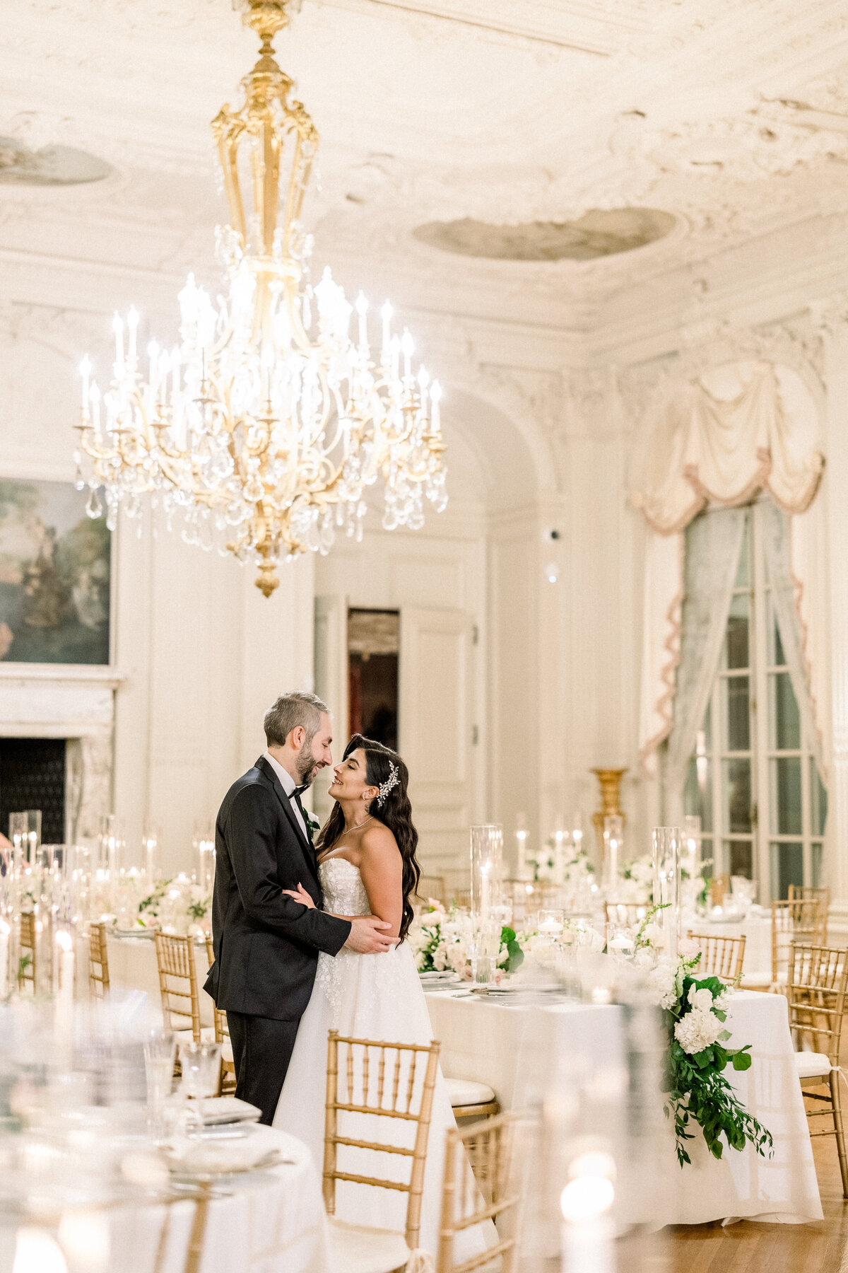 reception room reveal with bride and groom at rosecliff mansion in newport rhode island 