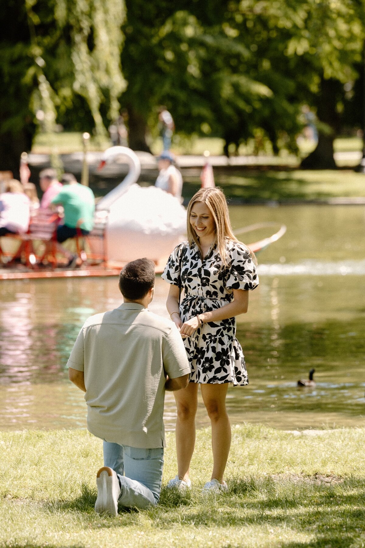 man proposing to woman in boston public garden