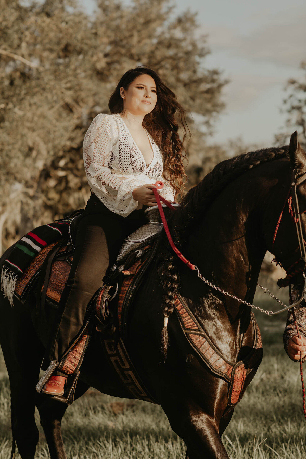 This image is of a bride on horseback.