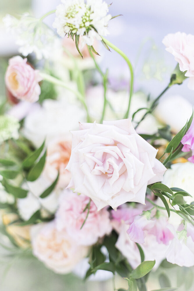 close up of a flower arrangement for a wedding