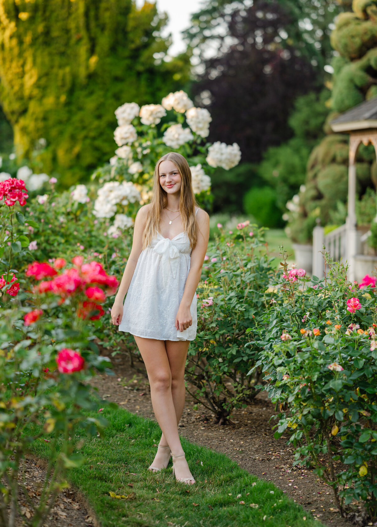 rose garden senior girl walking