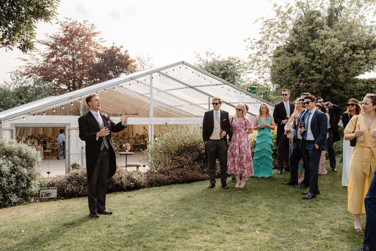 Hamswell House Drinks Reception Wedding Photography Outdoor Speeches