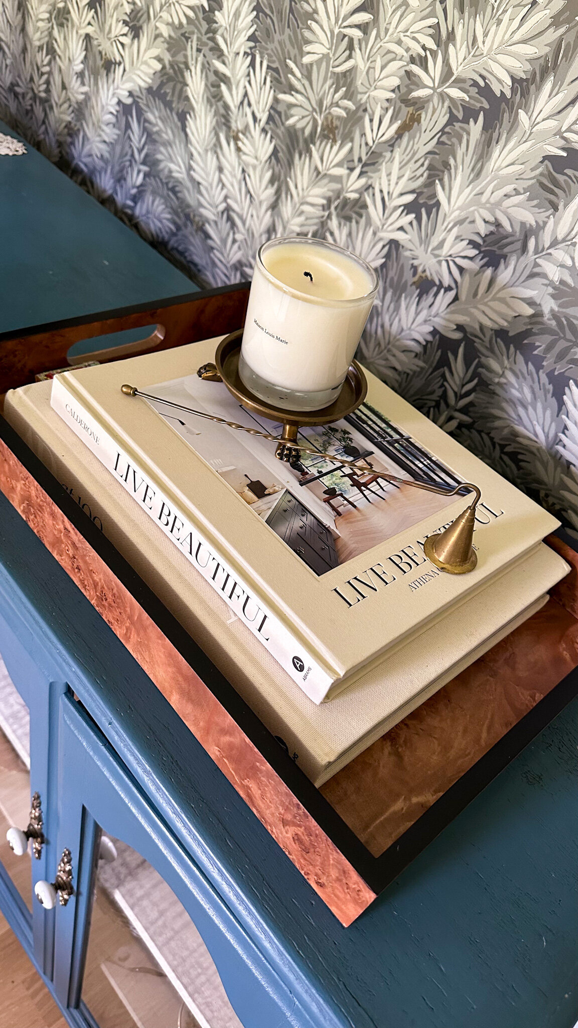 Burled-wood-tray-design-books-candle