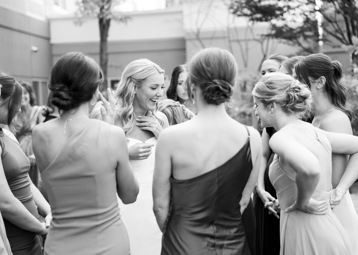 bride's emotional first look with bridesmaids Akron, Ohio