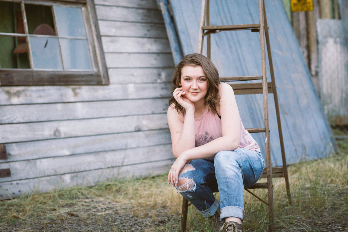 Lake Oswego Girl with Antique Ladder Senior Pictures