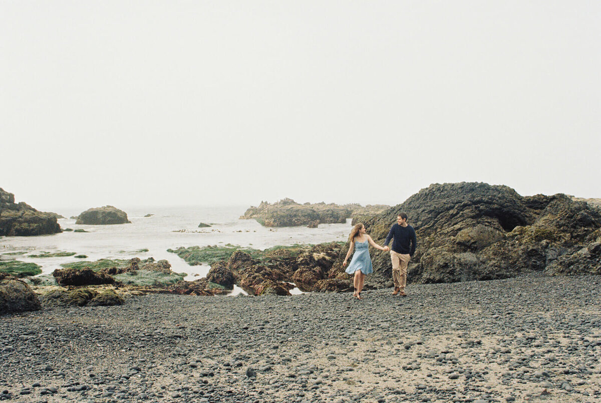 A couple walking in the distance on the Oregon coast. 